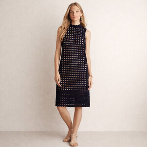 Anthropologie Navy Scallop Lace Midi Dress Size S